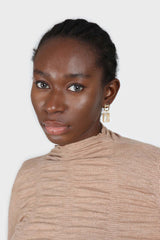 Dark beige wrinkle tier mock neck knit top