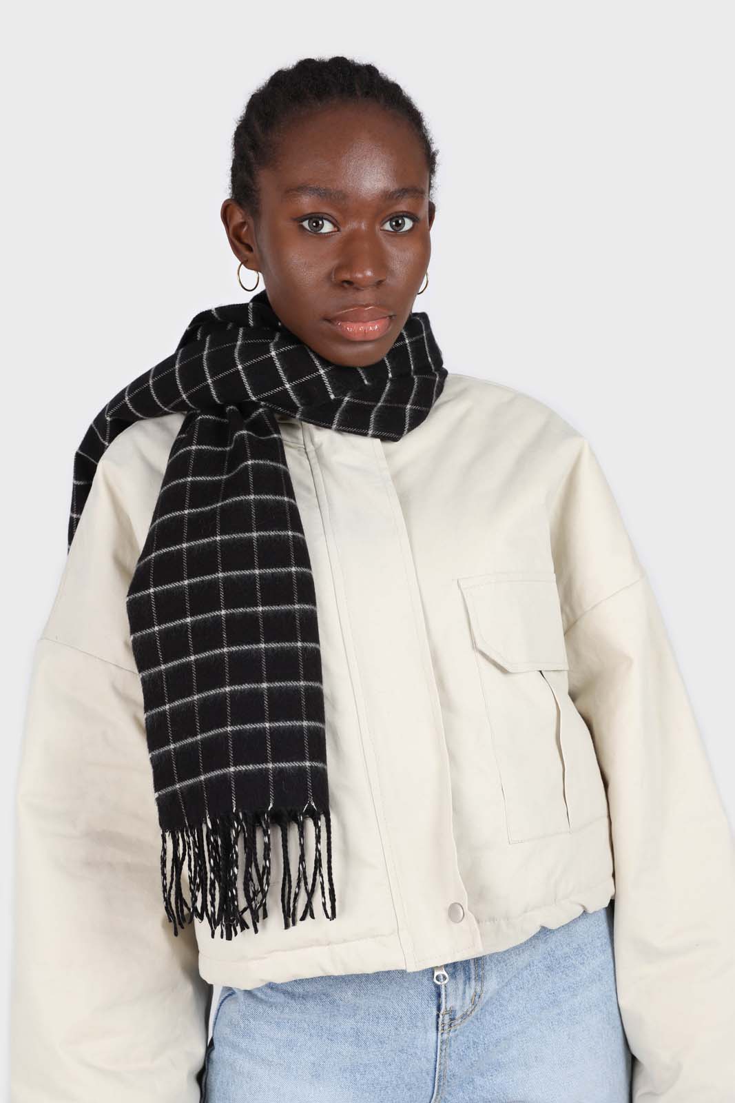 Black and white box check scarf