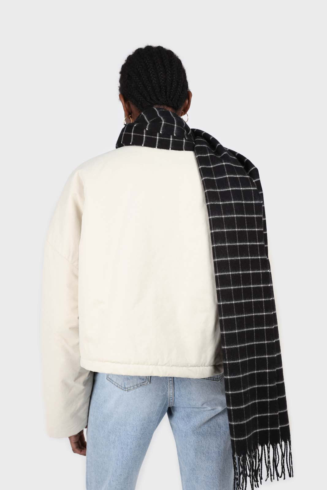 Black and white box check scarf