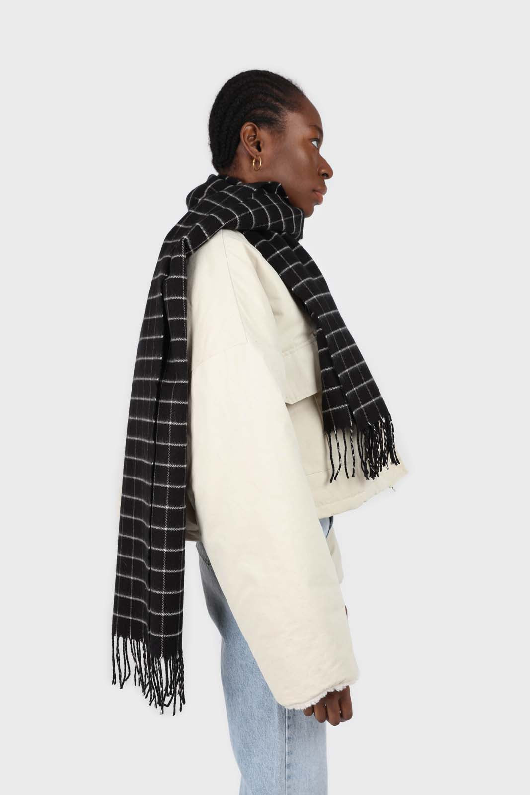 Black and white box check scarf
