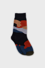 Navy and orange abstract print socks