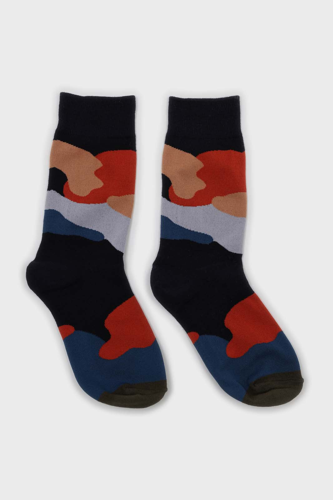 Navy and orange abstract print socks