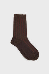 Brown contrast metallic ribbed socks