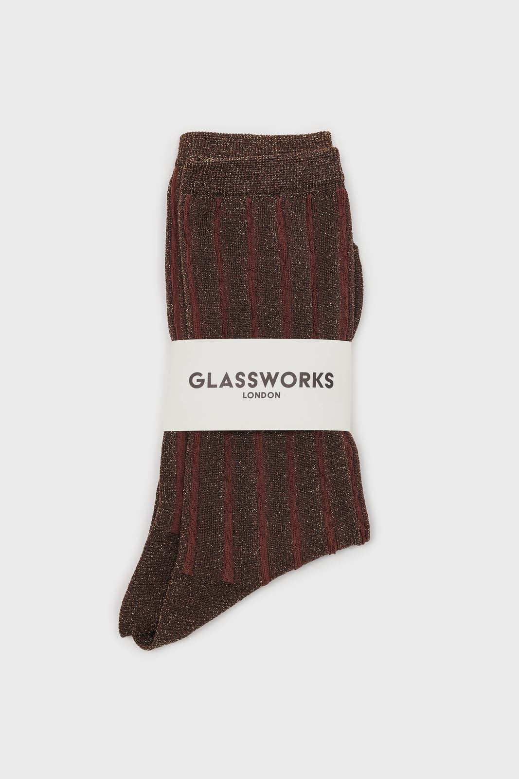 Brown contrast metallic ribbed socks