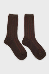 Brown contrast metallic ribbed socks