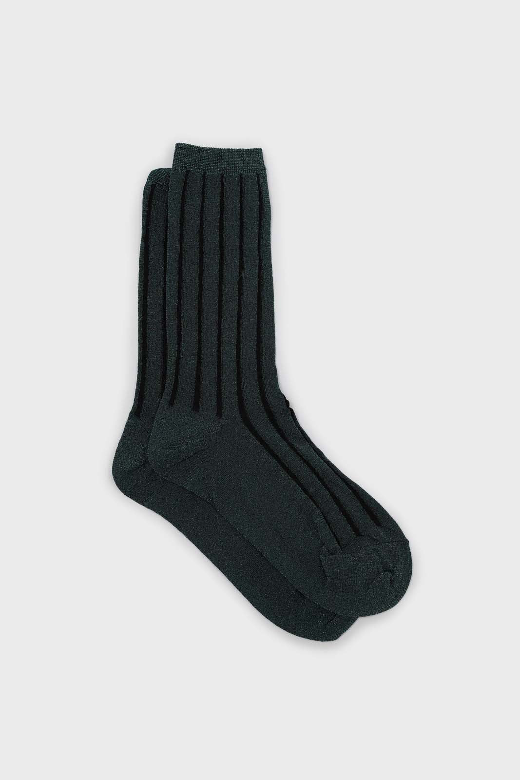 Green contrast metallic ribbed socks