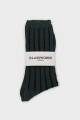 Green contrast metallic ribbed socks