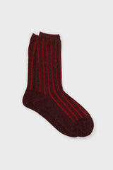 Red contrast metallic ribbed socks