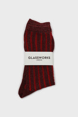 Red contrast metallic ribbed socks
