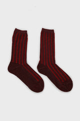 Red contrast metallic ribbed socks