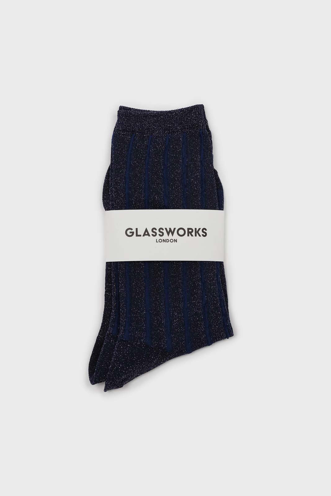 Blue contrast metallic ribbed socks