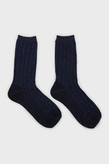 Blue contrast metallic ribbed socks