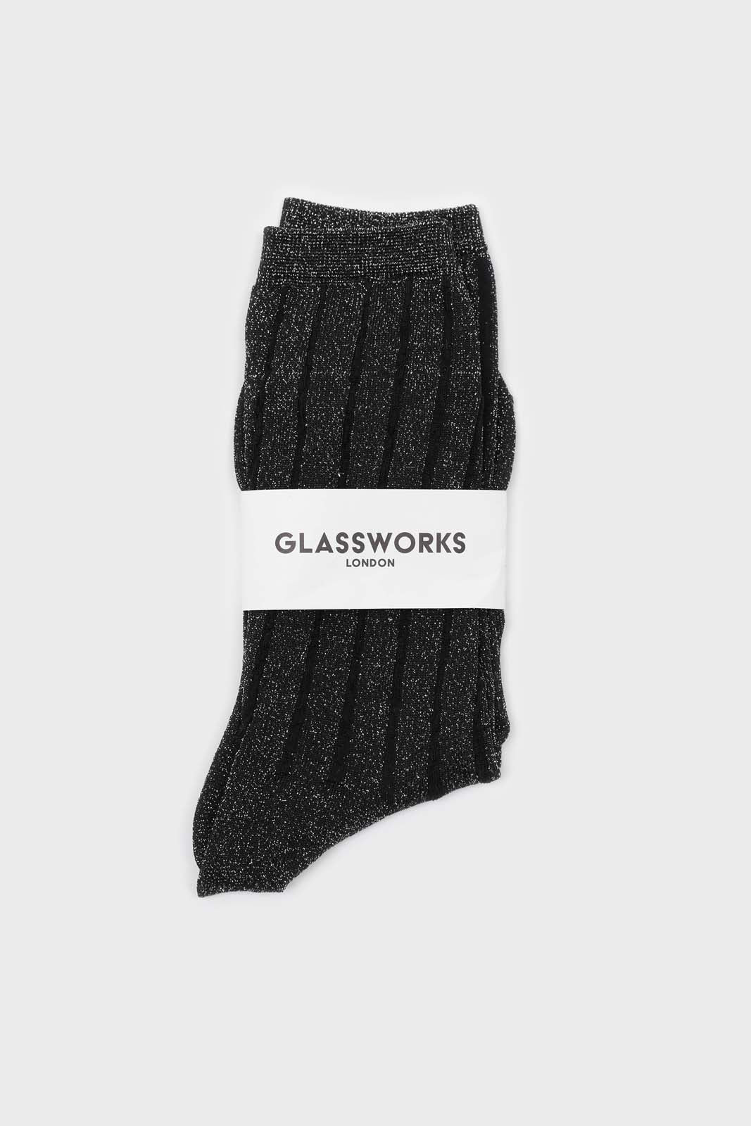 Black contrast metallic ribbed socks