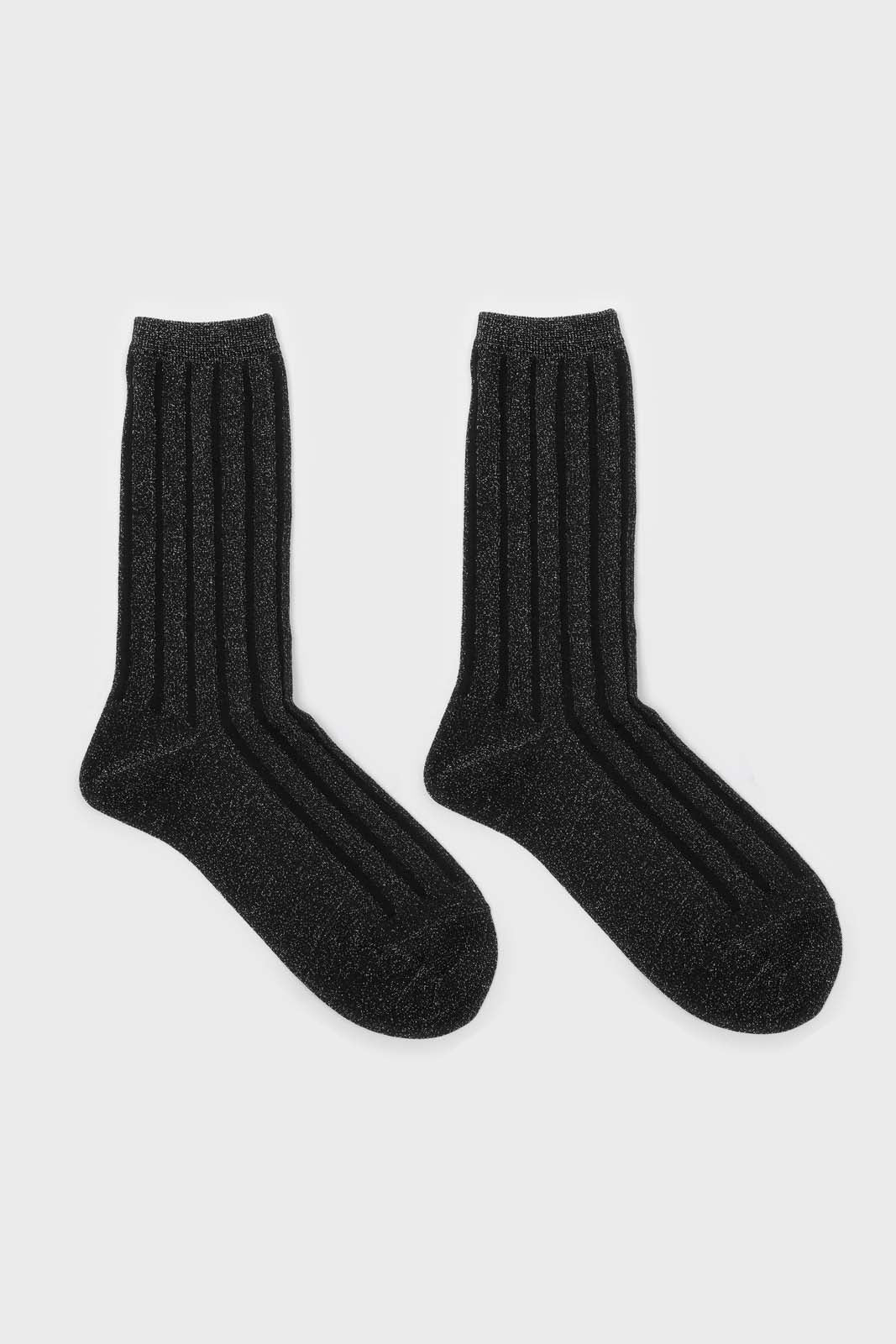Black contrast metallic ribbed socks