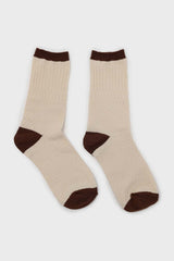 Ivory textured diamond brown trim socks