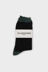 Black textured diamond green trim socks