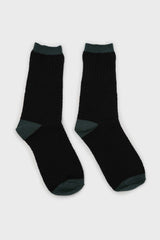 Black textured diamond green trim socks