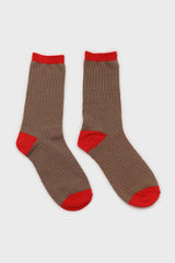 Beige textured diamond coral trim socks