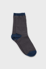 Grey textured diamond blue trim socks