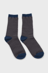 Grey textured diamond blue trim socks