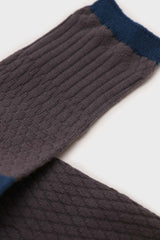 Grey textured diamond blue trim socks