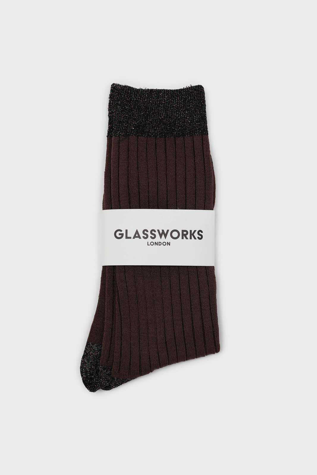 Brown contrast metallic trim socks