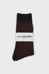 Brown contrast metallic trim socks