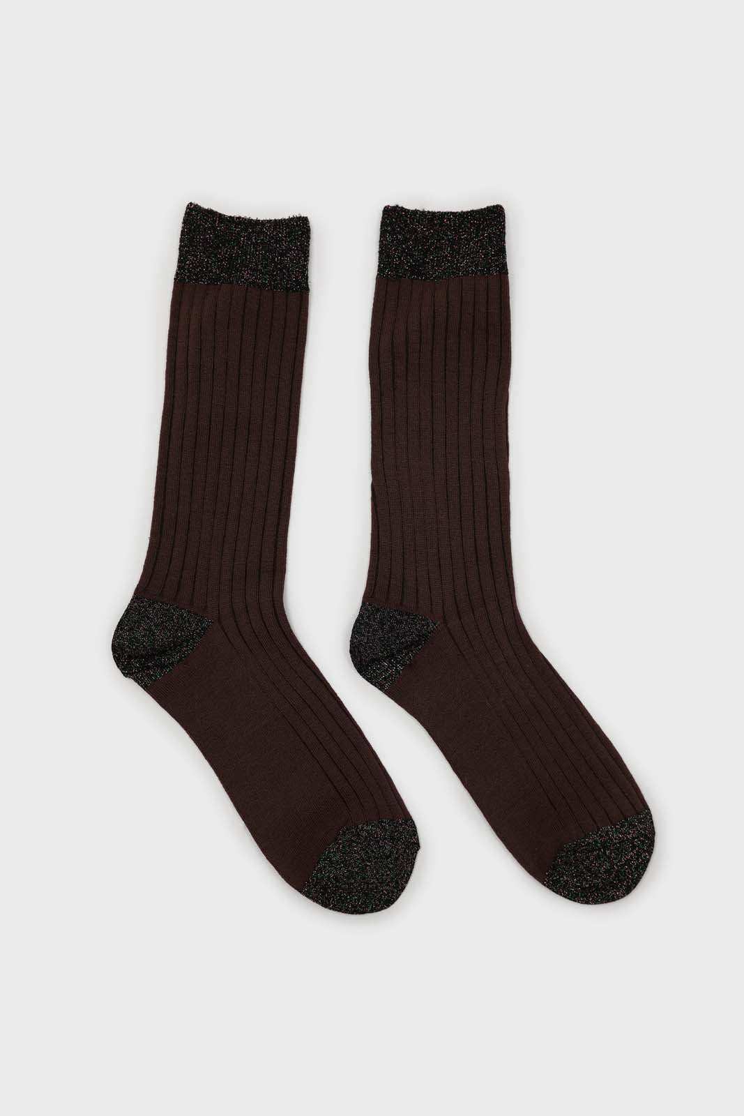 Brown contrast metallic trim socks