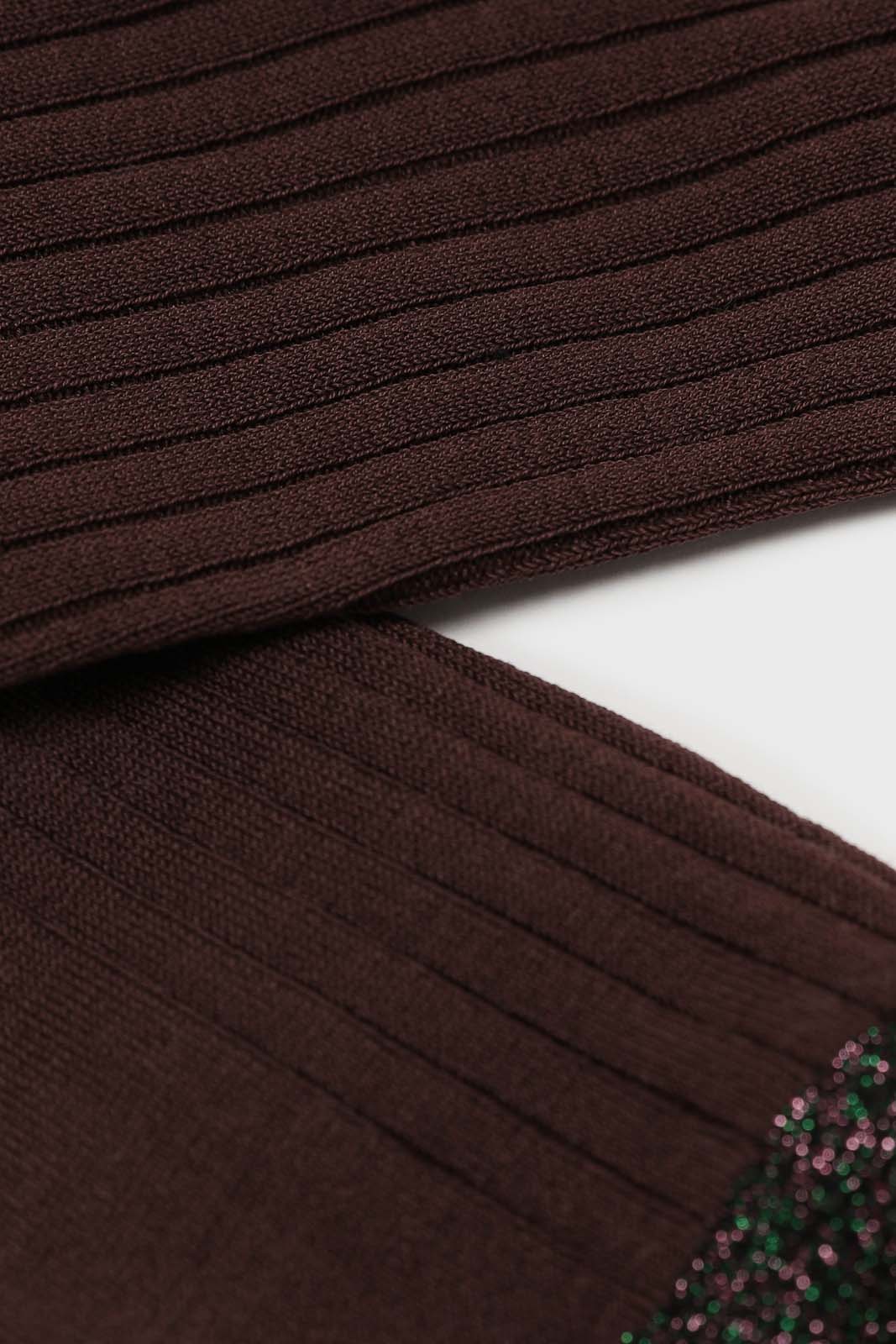 Brown contrast metallic trim socks