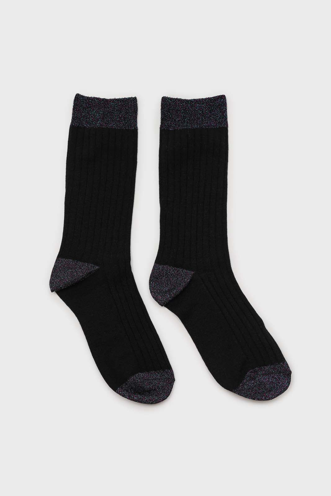 Black contrast metallic trim socks