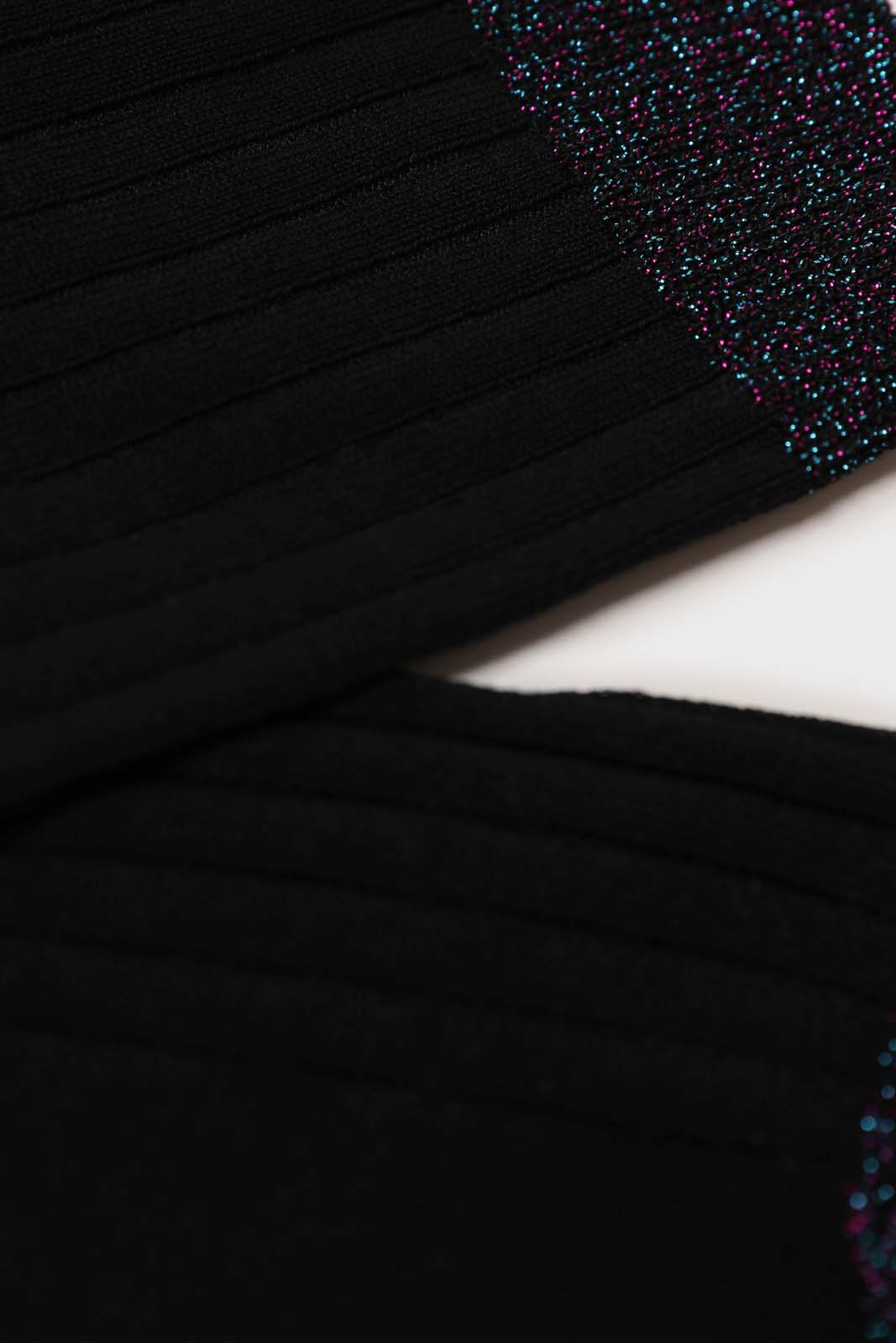 Black contrast metallic trim socks