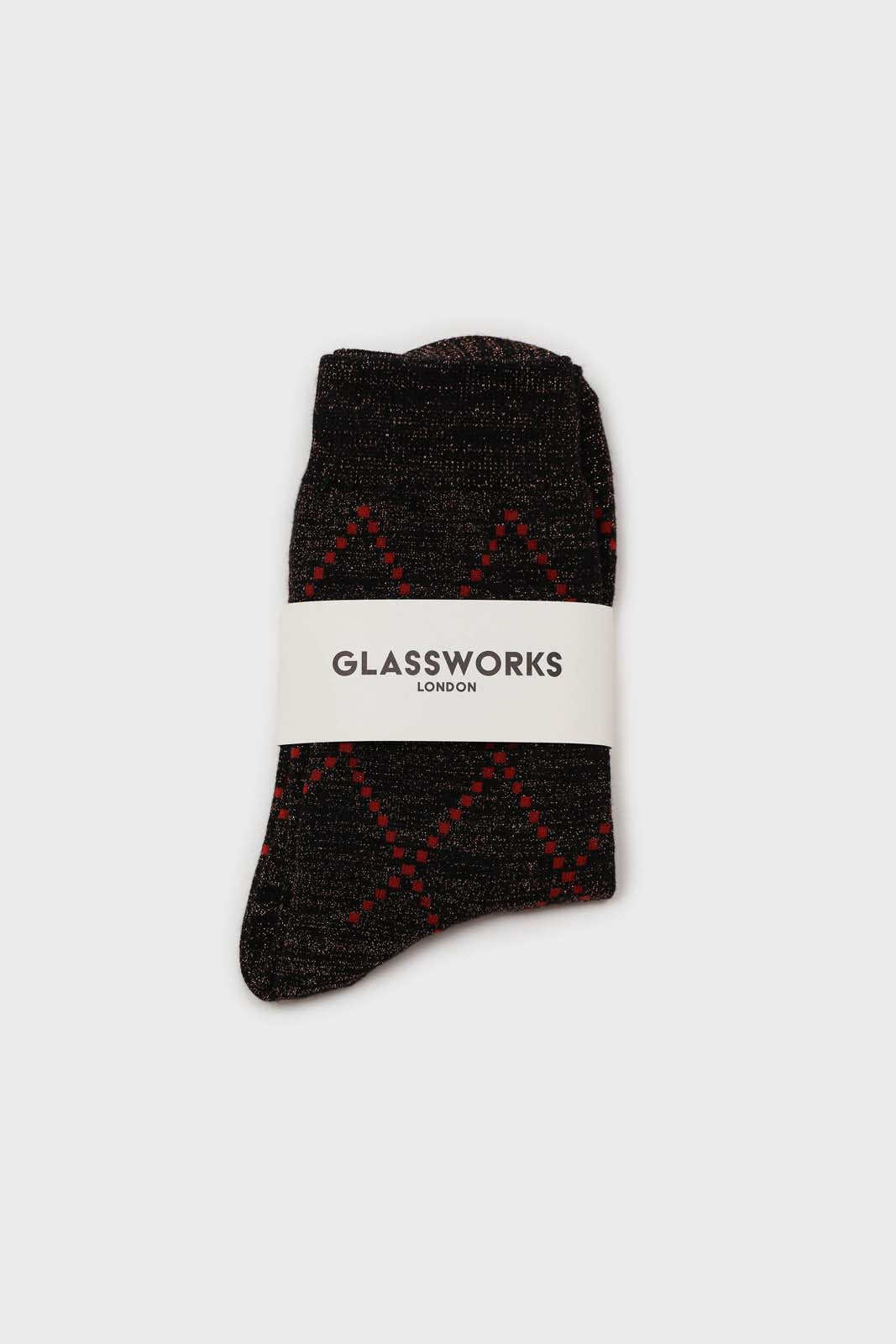 Black and orange dotted diamond metallic socks