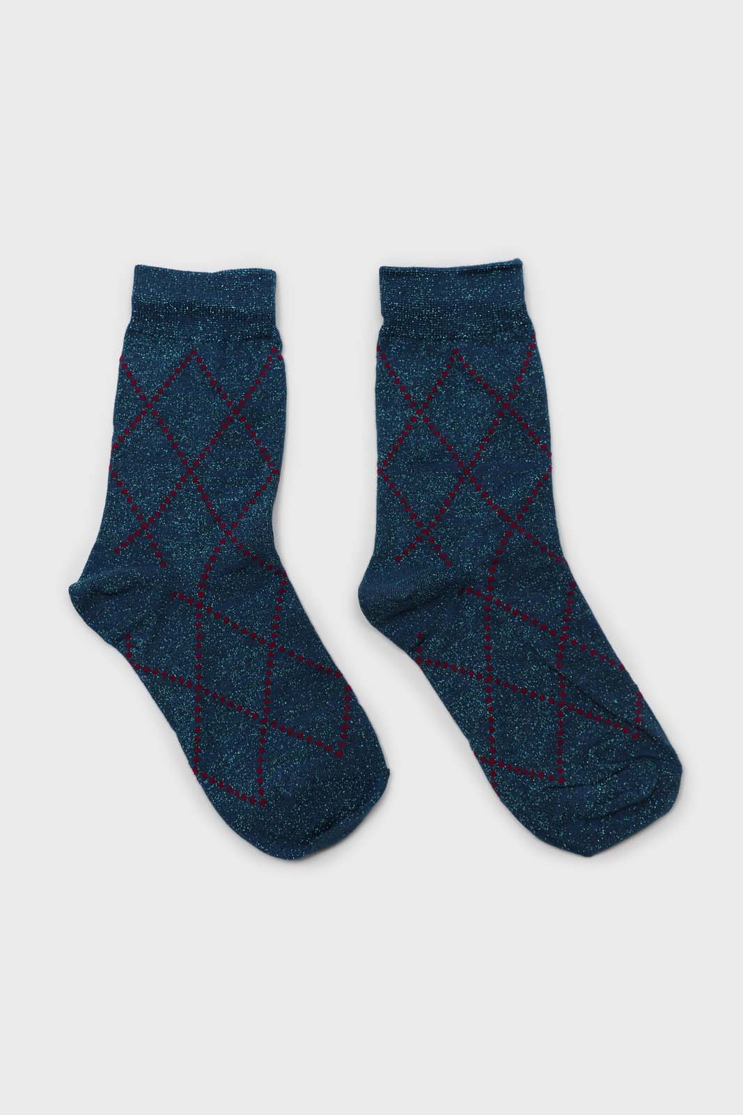 Blue and purple dotted diamond metallic socks