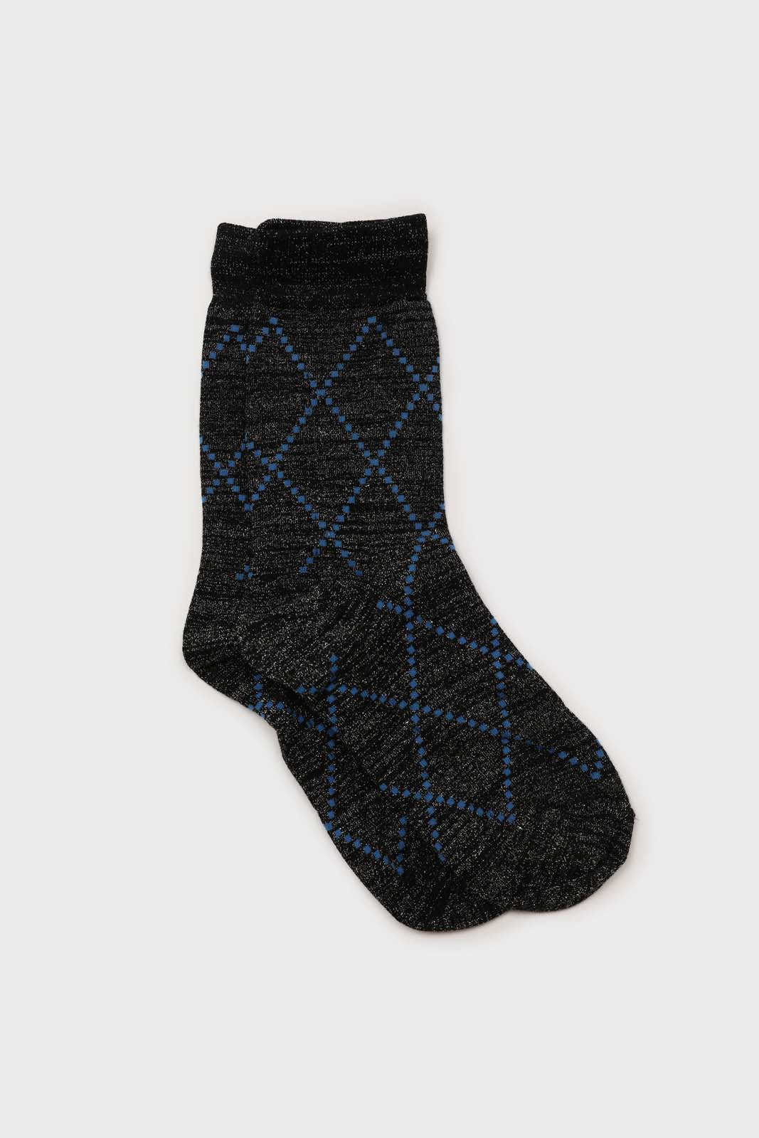 Black and blue dotted diamond metallic socks