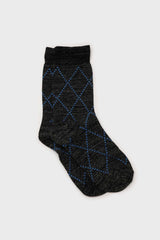 Black and blue dotted diamond metallic socks