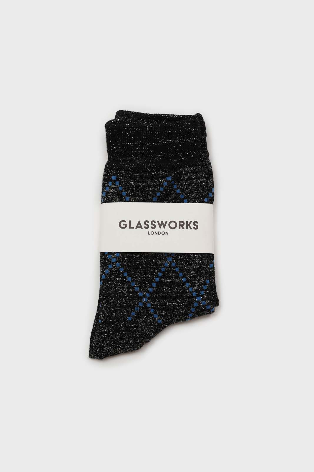 Black and blue dotted diamond metallic socks