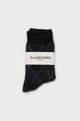 Black and blue dotted diamond metallic socks