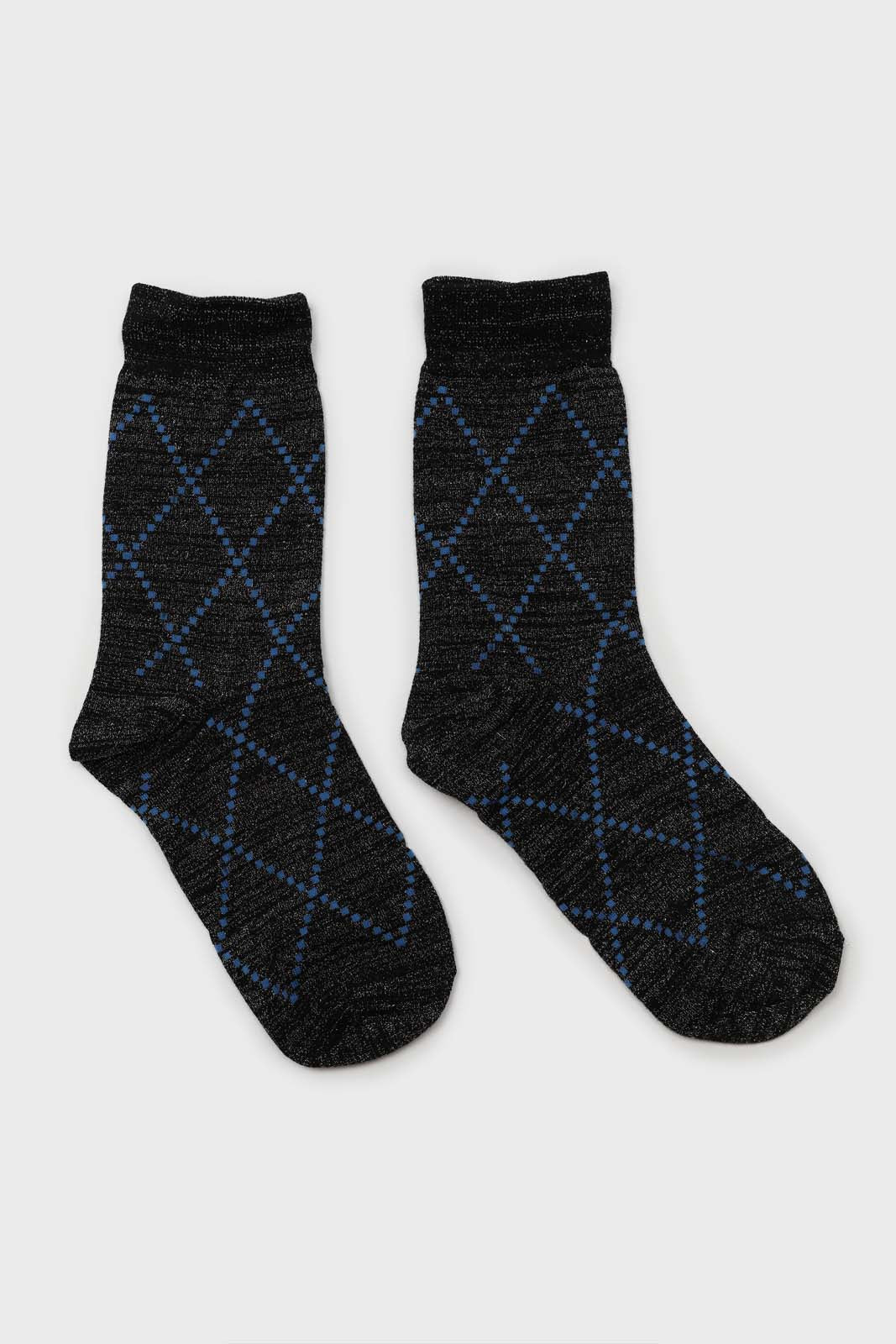 Black and blue dotted diamond metallic socks