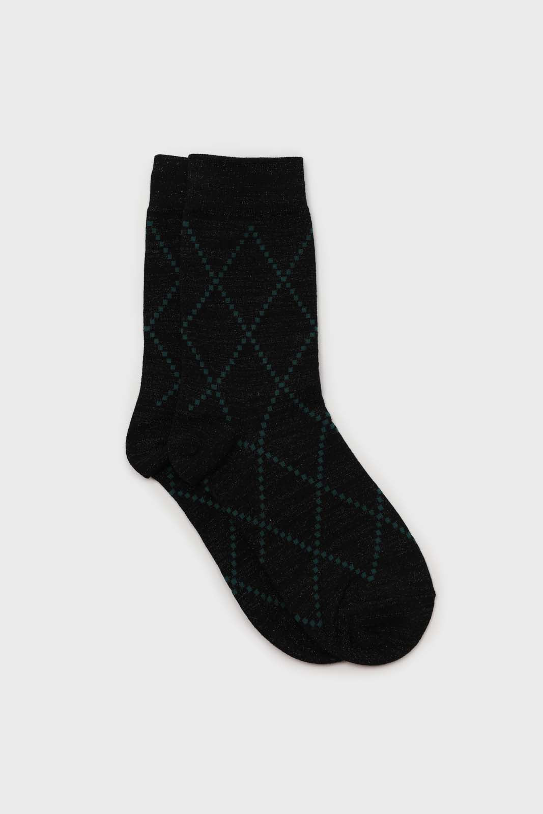 Black and green dotted diamond metallic socks