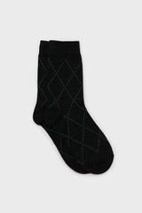 Black and green dotted diamond metallic socks