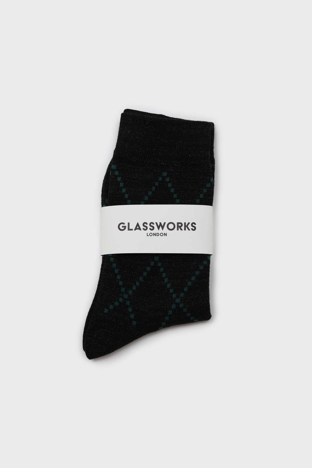 Black and green dotted diamond metallic socks