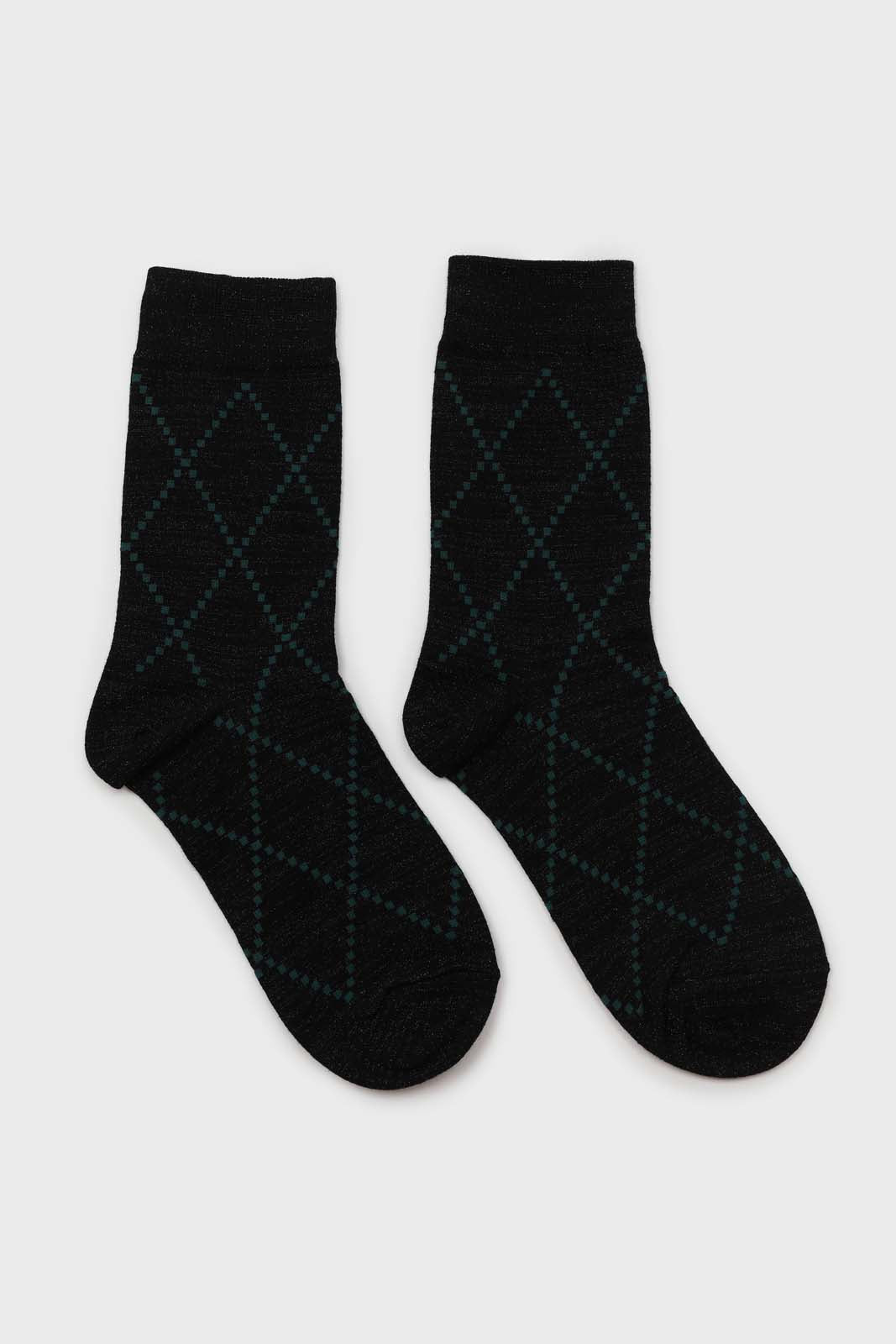 Black and green dotted diamond metallic socks