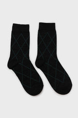 Black and green dotted diamond metallic socks