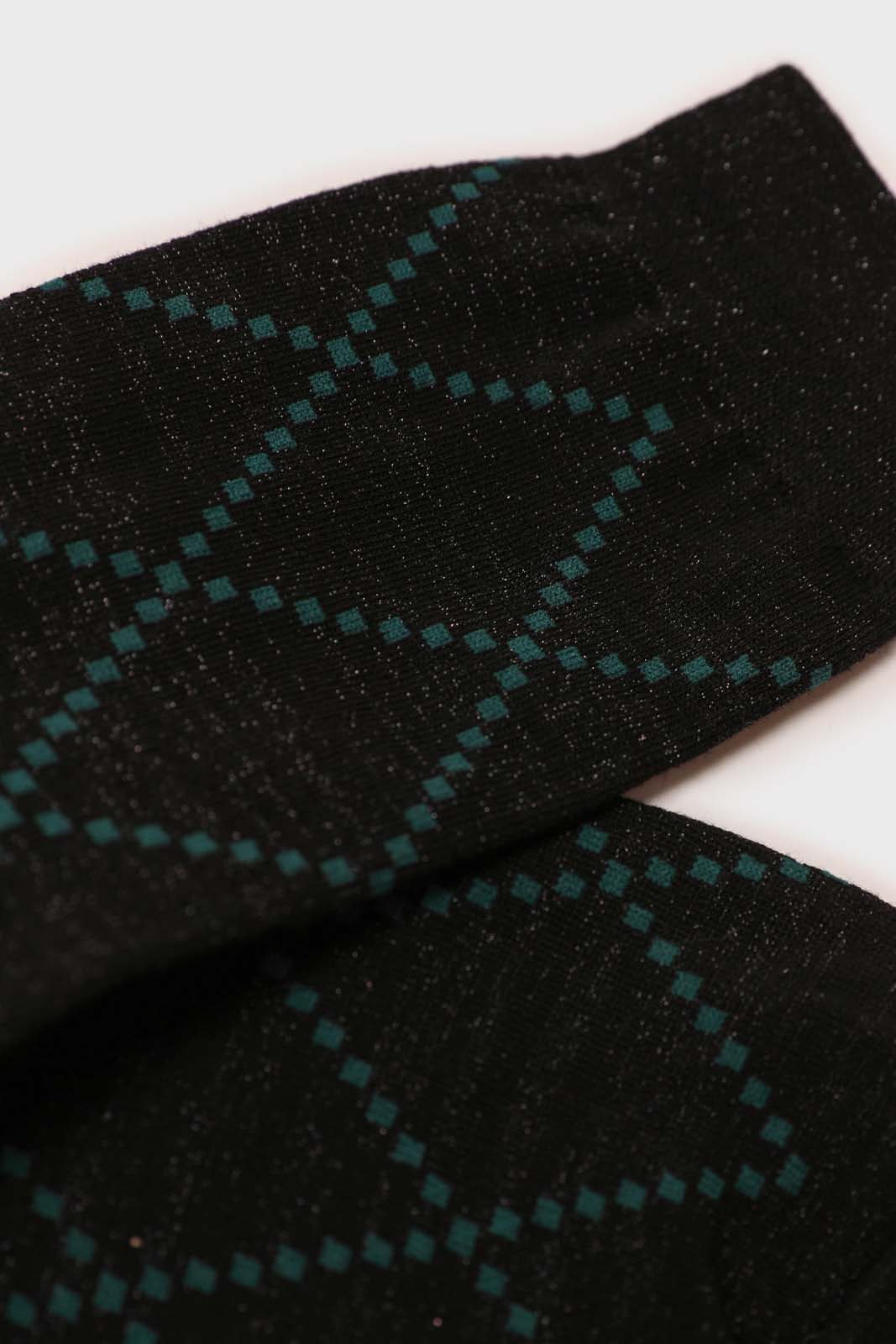 Black and green dotted diamond metallic socks