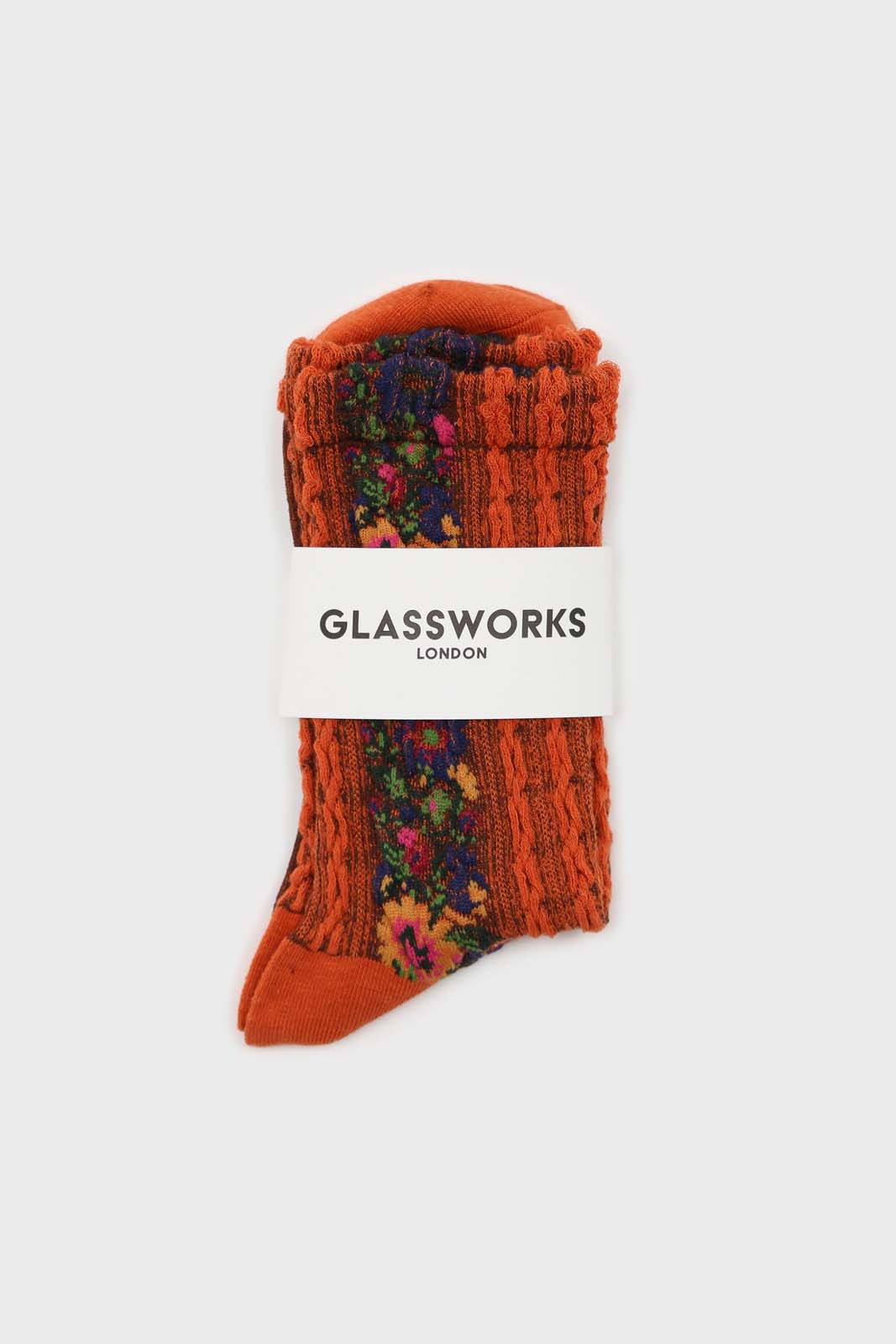 Orange textured floral strip socks