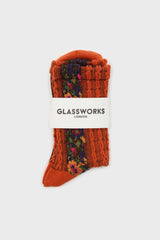 Orange textured floral strip socks