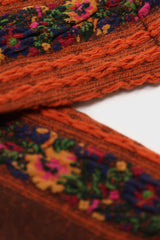 Orange textured floral strip socks