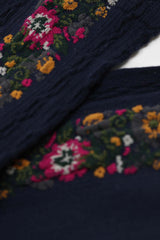 Navy blue textured floral strip socks
