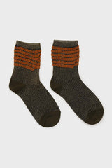 Khaki ribbed glitter puffed ankle socks