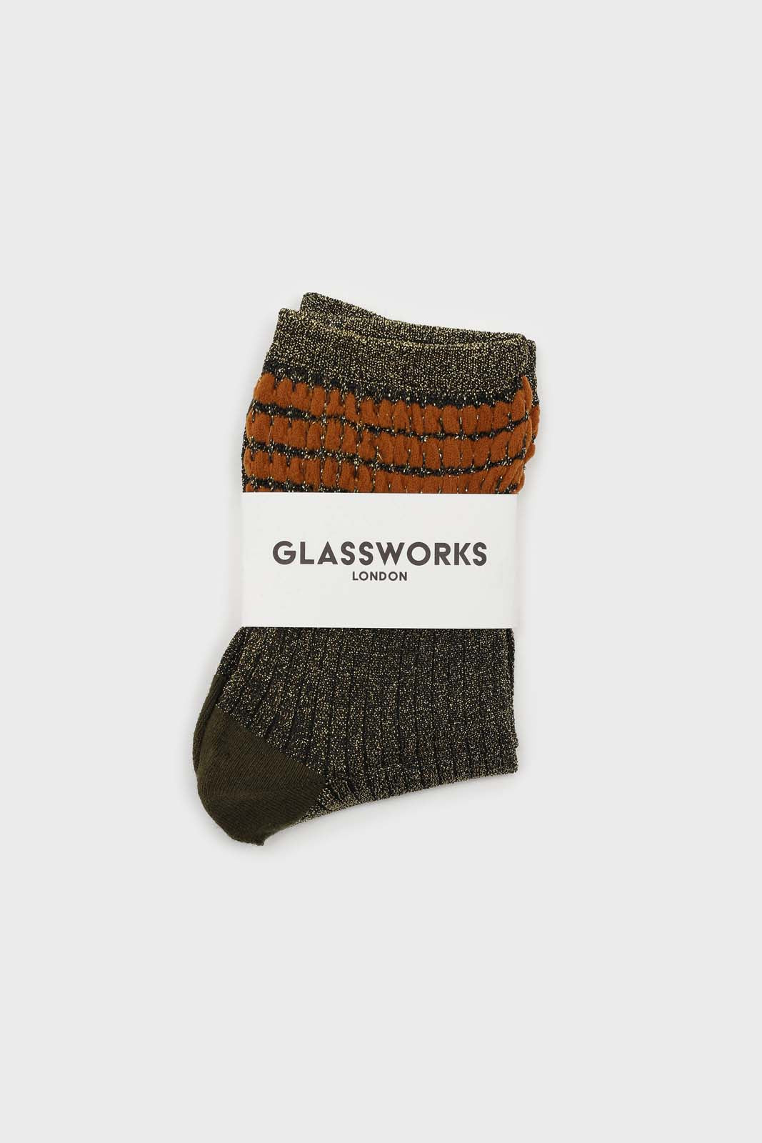 Khaki ribbed glitter puffed ankle socks